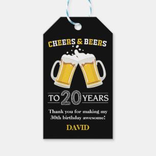 Étiquettes-cadeau Tags Cadeaux Cheers and Beers to 20 Years