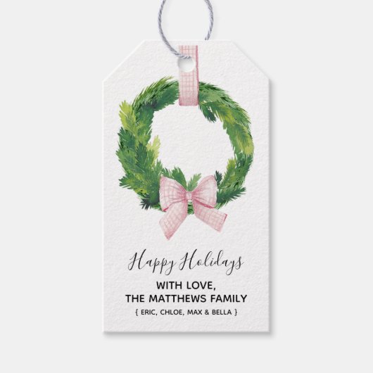 Étiquettes-cadeau Tags cadeaux de Noël En vichy Wreath (Devant)