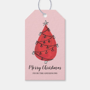 Étiquettes-cadeau Tags cadeaux personnalisés Red Pink Christmas Tree