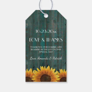 Étiquettes-cadeau Tags Rustique Turquoise Sunflower Mariage Merci