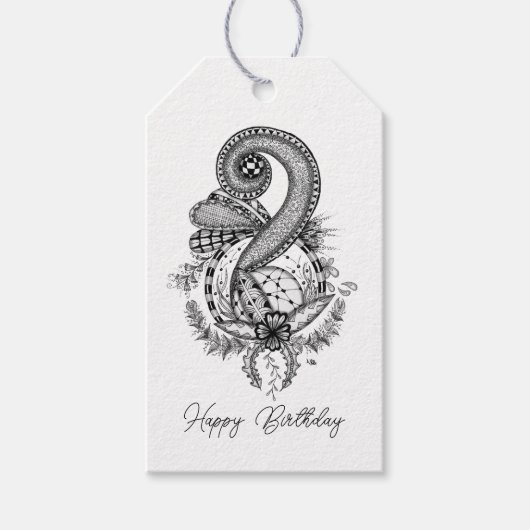 Étiquettes-cadeau Tangle Art : Motif floral - (Devant)