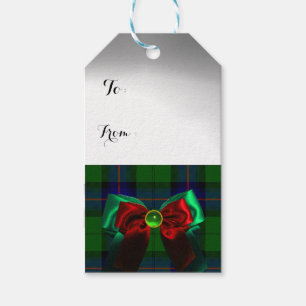 ÉTIQUETTES-CADEAU TARTAN ÉCOSSAIS DE VERT BLEU AVEC DES ARCS DE NOËL