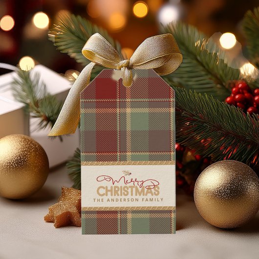 Étiquettes-cadeau Tartan Joyeux cadre Or de Noël ID1141A