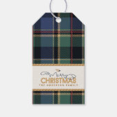 Étiquettes-cadeau Tartan Joyeux Noël Bleu Gold Frame ID1141B (Devant)