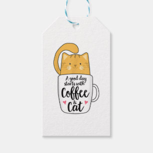 Étiquettes-cadeau Tasse de café drôle de chat orange amateur de chat