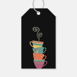 Étiquettes-cadeau Tasses empilées colorées, tasse de café rétro