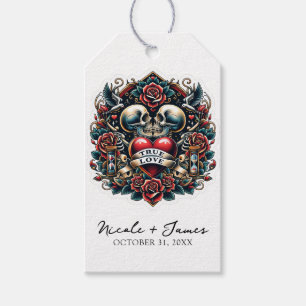Étiquettes-cadeau Tatouage de mariage coeur squelette d'amour vrai