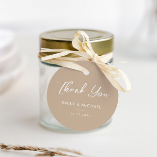 Étiquettes Cadeau Taupe de calligraphie minimale Merci Mariage simpl