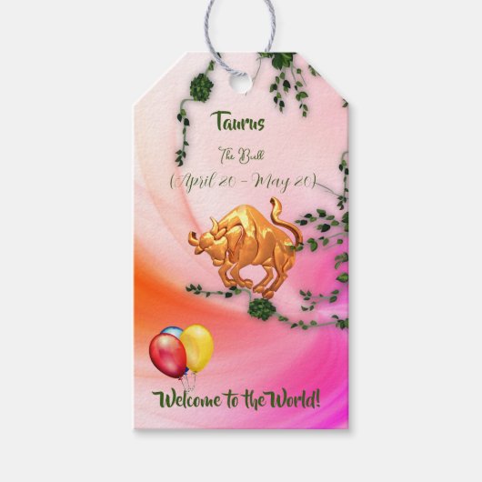 Étiquettes-cadeau Taurus 'Nouveau bébé' (Devant)