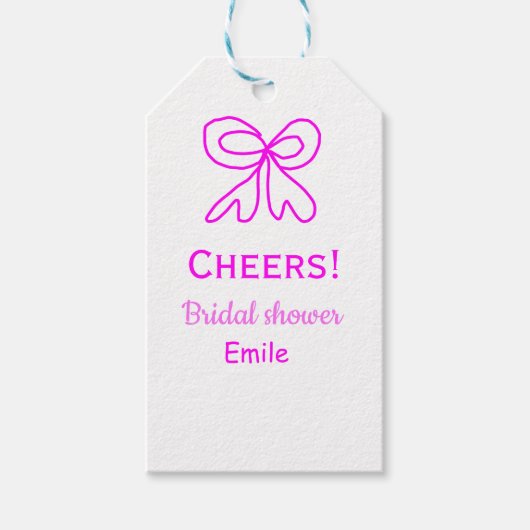 Étiquettes-cadeau Tchèque rose violet ruban douche de mariée ajouter (Devant)