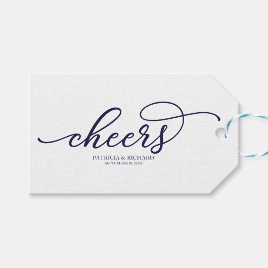 Étiquettes-cadeau Tchic Bleu Marine Script Cheers (Devant (Horizontal))