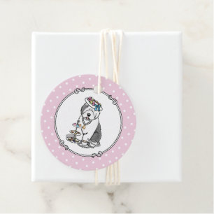 Étiquettes Cadeau Tea Party Vieux chien anglais (Grey 1)