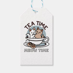 Étiquettes-cadeau Tea Time Meow Time - Cute Cat and Tea Design
