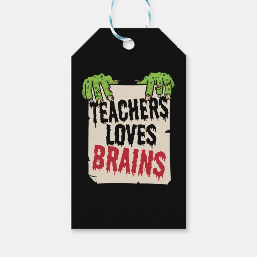 Étiquettes-cadeau Teacher Loves Brains Funny Halloween Teacher Shir (Devant)