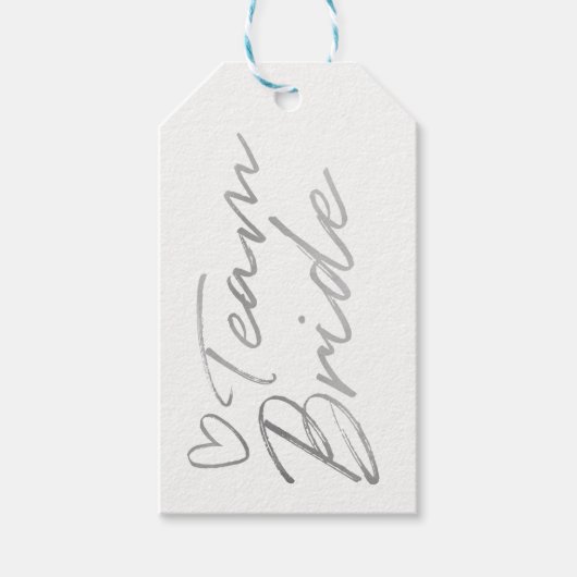 Étiquettes-cadeau Team Bride - Balise cadeau Silver fausse feuille (Devant)