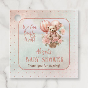 Étiquettes Cadeau Teddy Bear Balloons Girl Bearly Wait Baby shower