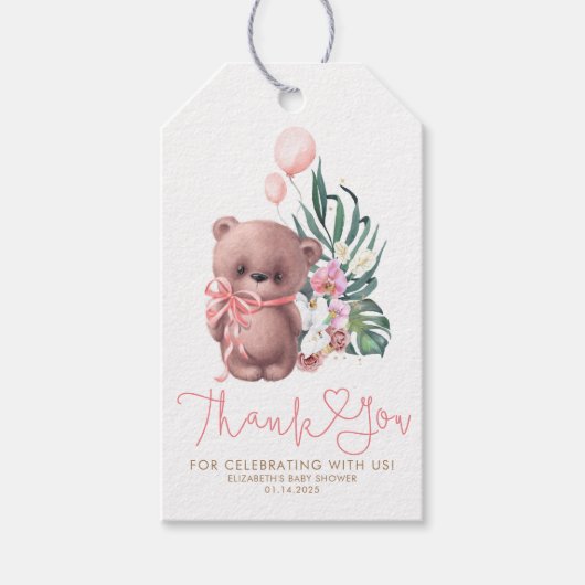 Étiquettes-cadeau Teddy Bear Cute Boho Baby shower Merci (Devant)