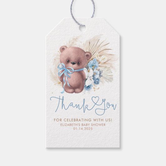Étiquettes-cadeau Teddy Bear Cute Boho Baby shower Merci (Devant)