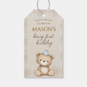 Étiquettes-cadeau Teddy Bear First Birthday Invitation, Beary First  (Devant)