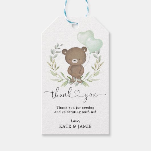 Étiquettes-cadeau Teddy Bear Greenery Wreath Baby shower Faveurs (Devant)