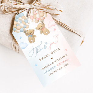 Étiquettes-cadeau Teddy Bear Merci de la révélation de genre