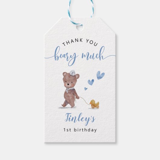 Étiquettes-cadeau Teddy Bear Sailor Boy fête d'anniversaire (Devant)