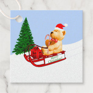 Étiquettes Cadeau Teddy Bear Sled Présent Cadeau Cadeau de Noël Favo