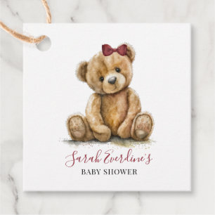 Étiquettes Cadeau Teddy Bear Watercolor Baby shower fille