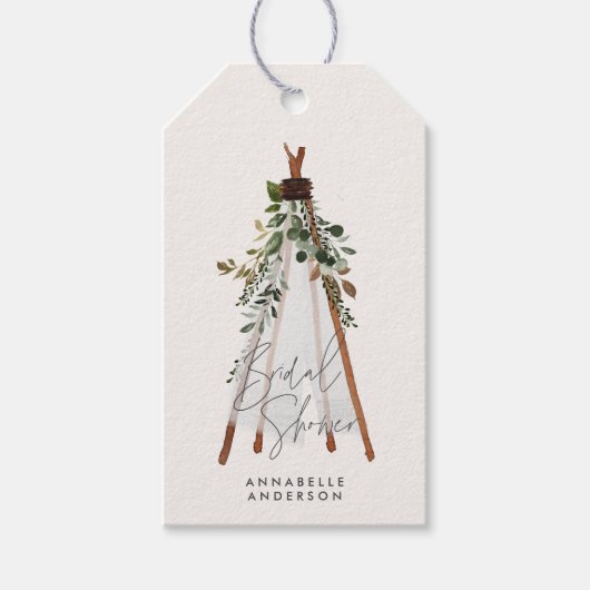 Étiquettes-cadeau Teepee feuillage moderne jardin bohème élégant (Devant)