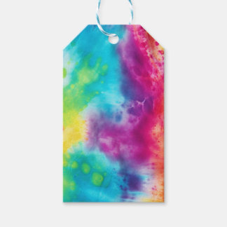 Étiquettes-cadeau Teinture à cravate arc-en-ciel de néon acide