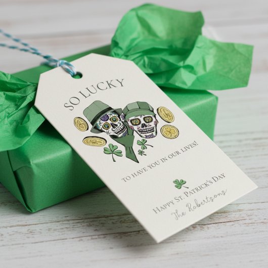 Étiquettes-cadeau Tellement chanceux St Patrick's Day Sugar Skulls