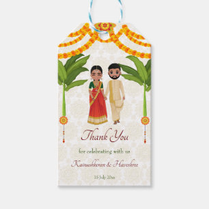 Étiquettes-cadeau Telugu Tamil mariage marigolds bananier
