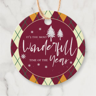 Étiquettes Cadeau Temps Le Plus Merveilleux De L'Année Jacquard Noël