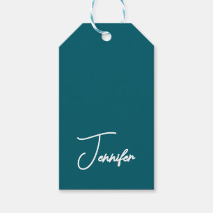 Étiquettes-cadeau Tendance sarcelle foncée Moderne Minimaliste Nom é