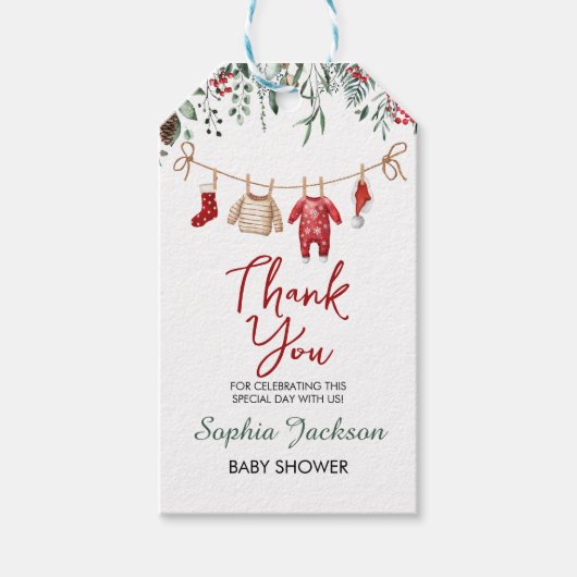 Étiquettes-cadeau Tenue de bébé Noël Bébé Douche Hiver (Devant)