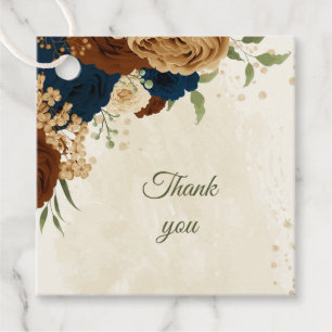 Étiquettes Cadeau Terracotta & bleu marine mariage fleuri