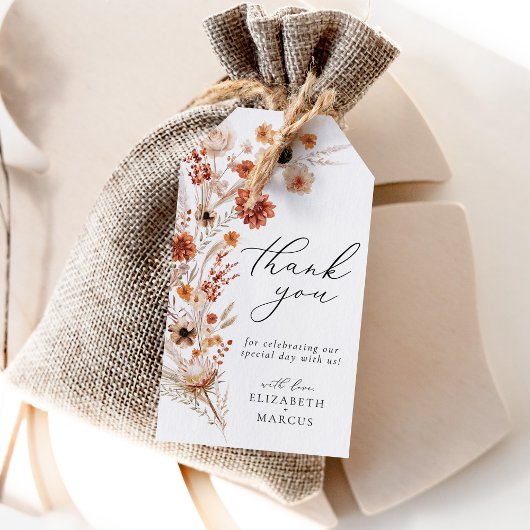 Étiquettes-cadeau Terracotta Dahlia Fleur sauvage Mariage élégant Fa