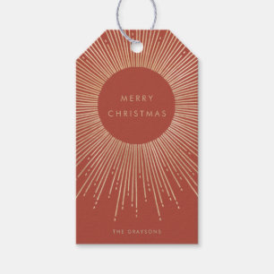Étiquettes-cadeau Terracotta & Gold Sunburst Art Déco Joyeux Noël