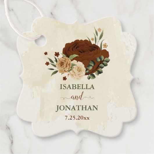 Étiquettes Cadeau Terrain en terre ton vert fleuri mariage (Devant)