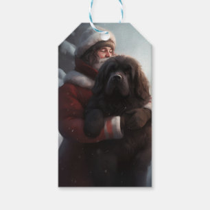 Étiquettes-cadeau Terre-Neuve avec Noël Festif du Père Noël