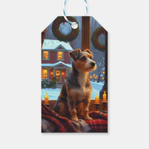 Étiquettes-cadeau Terrier Australien avec lumières de Noël pour les 