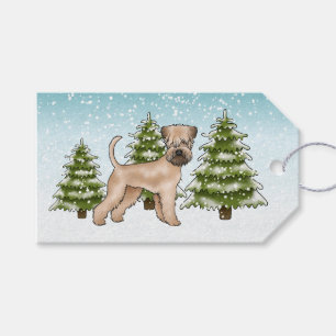 Étiquettes-cadeau Terrier Wheaten à poil doux Forêt enneigée d'hiver