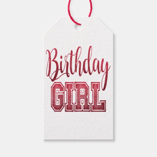 Étiquettes-cadeau Texte de fille d'anniversaire rouge (Devant)
