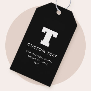 Étiquettes-cadeau Texte de monogramme modifié Noir & Blanc