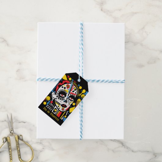 Étiquettes-cadeau Texte personnalisé 💀 Pop Art Calavera (Avec de laficelle)