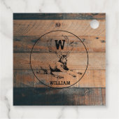 Étiquettes Cadeau Texture en bois rustique et monogramme de cerfs su (Dos)