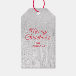 Étiquettes-cadeau Texture Glam Argent Rouge Joyeux Noël