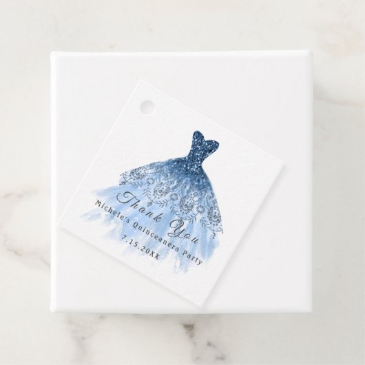 Étiquettes Cadeau Than You Mariage 16ème Quinceanera Fête Bleu Nuit (En situation)