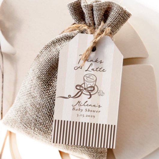 Étiquettes-cadeau Thanks a Latte Bebe Cafe Brown Bow Baby Shower