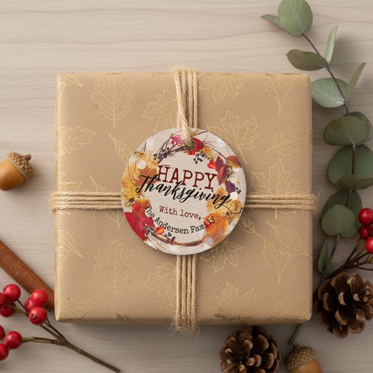 Étiquettes Cadeau Thanksgiving Autumn Wreath With Assorted Foliage